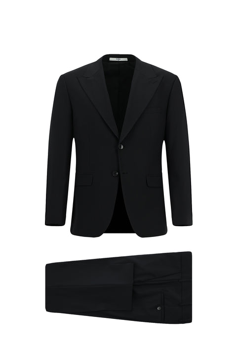 Siyah 7 Drop Slim Fit Dar Kesim Yünlü Takım Elbise