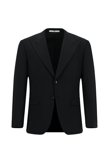 Siyah Regular Long Fit Uzun Klasik Kesim Yünlü Klasik Takım Elbise