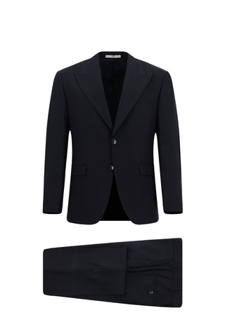  Koyu Lacivert Relaxed Fit Rahat Kesim Yünlü Klasik Takım Elbise