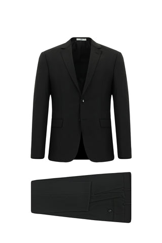  Siyah 4 Drop Relaxed Fit Rahat Kesim Mono Yaka Yünlü Takım Elbise