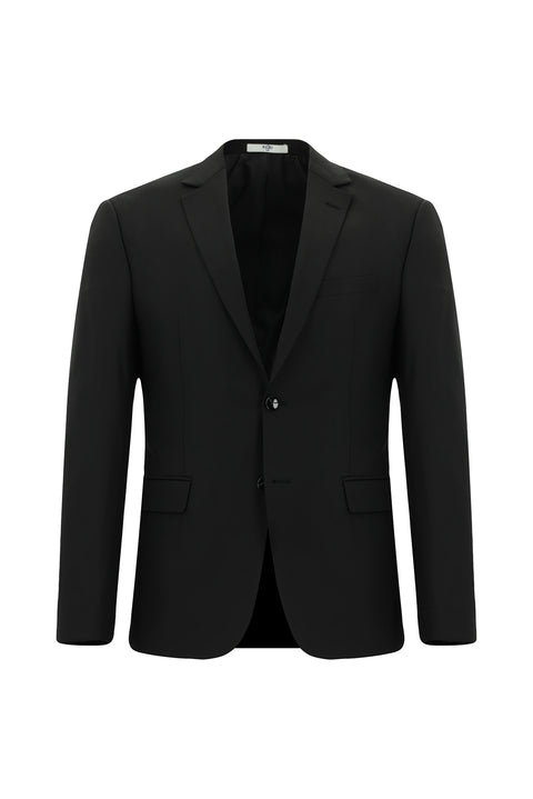 Siyah 7 Drop Super Slim Fit Eksra Dar Kesim Mono Yaka Yünlü Takım Elbise