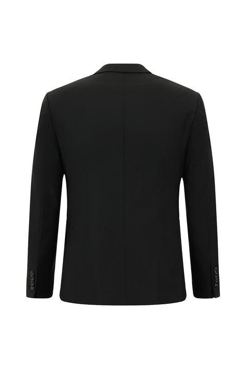 Siyah 7 Drop Super Slim Fit Eksra Dar Kesim Mono Yaka Yünlü Takım Elbise