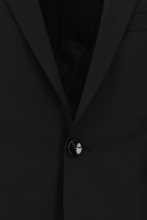 Siyah 7 Drop Super Slim Fit Eksra Dar Kesim Mono Yaka Yünlü Takım Elbise