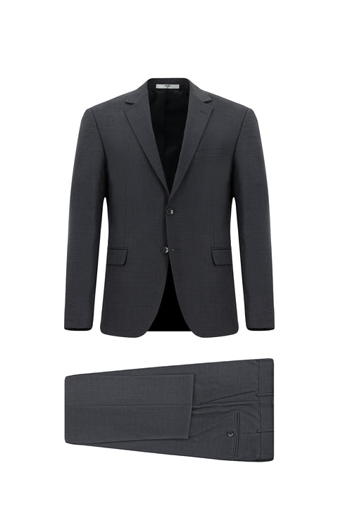 Orta Füme 7 Drop Slim Fit Dar Kesim Mono Yaka Yünlü Takım Elbise