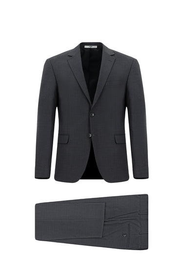 Orta Füme Slim Fit Dar Kesim Yünlü Klasik Takım Elbise