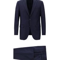 Orta Lacivert 7 Drop Slim Fit Dar Kesim Yünlü Takım Elbise
