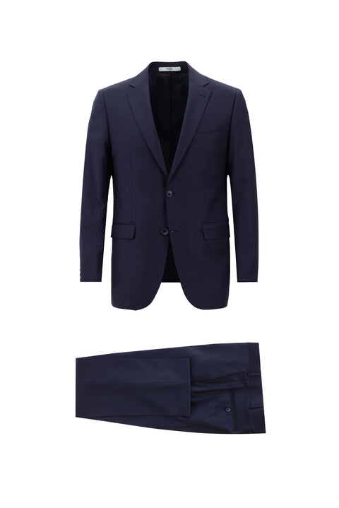 Orta Lacivert 7 Drop Slim Fit Dar Kesim Yünlü Takım Elbise
