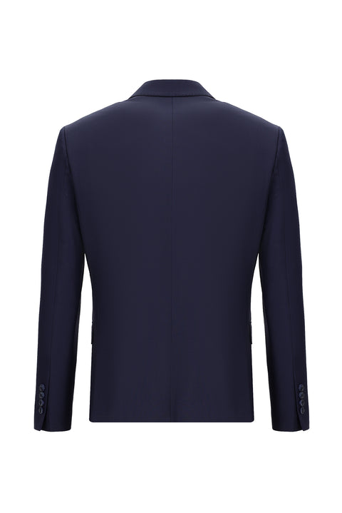 Orta Lacivert 7 Drop Slim Fit Dar Kesim Yünlü Takım Elbise