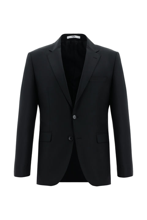 Siyah 7 Drop Slim Fit Dar Kesim Yünlü Takım Elbise
