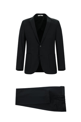  Siyah Super Slim Fit Ekstra Dar Kesim Beli Lastikli Pamuklu Takım Elbise