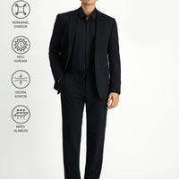 Siyah Techno-Line 7 Drop Super Slim Fit Eksra Dar Kesim Beli Lastikli İpli Çantalı Likralı Takım Elbise