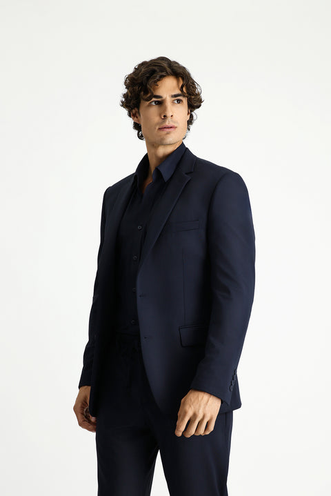 Koyu Lacivert Techno-Line 7 Drop Super Slim Fit Eksra Dar Kesim Beli Lastikli İpli Çantalı Likralı Takım Elbise