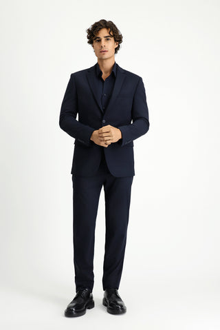  Koyu Lacivert Techno-Line Super Slim Fit Ekstra Dar Kesim Beli Lastikli İpli Çantalı Likralı Takım Elbise