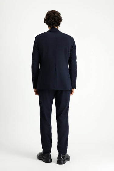 Koyu Lacivert Techno-Line Super Slim Fit Ekstra Dar Kesim Beli Lastikli İpli Çantalı Likralı Takım Elbise