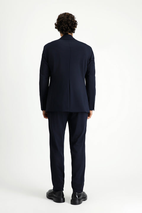 Koyu Lacivert Techno-Line 7 Drop Super Slim Fit Eksra Dar Kesim Beli Lastikli İpli Çantalı Likralı Takım Elbise