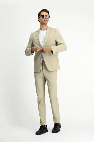  Orta Bej Techno-Line Super Slim Fit Ekstra Dar Kesim Beli Lastikli İpli Çantalı Likralı Takım Elbise