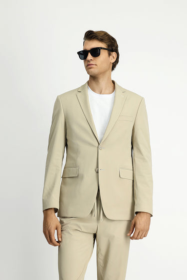  Orta Bej Techno-Line Super Slim Fit Ekstra Dar Kesim Beli Lastikli İpli Çantalı Likralı Takım Elbise