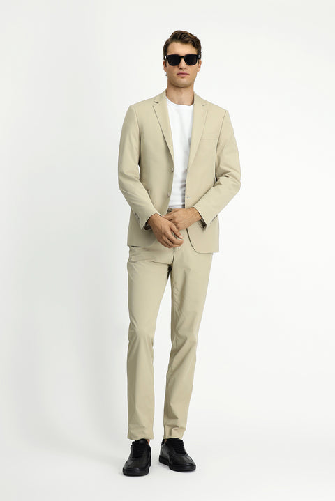 Orta Bej Techno-Line 7 Drop Super Slim Fit Eksra Dar Kesim Beli Lastikli İpli Çantalı Likralı Takım Elbise