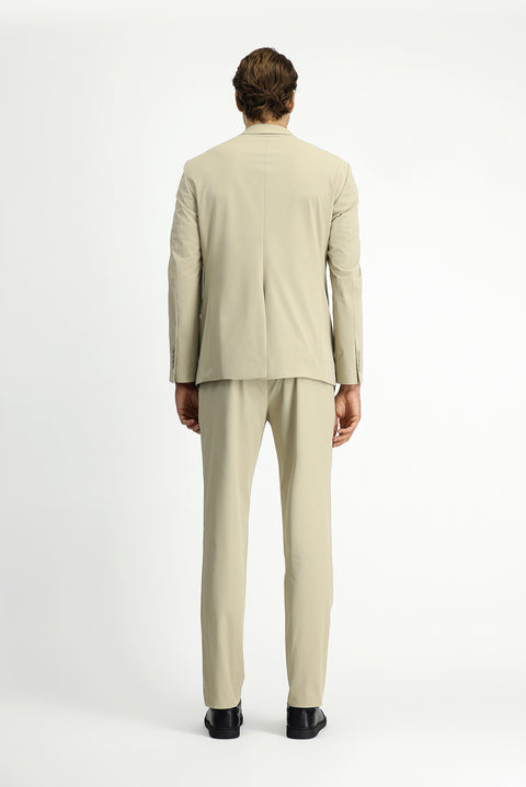 Orta Bej Techno-Line 7 Drop Super Slim Fit Eksra Dar Kesim Beli Lastikli İpli Çantalı Likralı Takım Elbise