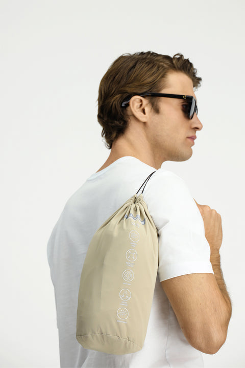 Orta Bej Techno-Line 7 Drop Super Slim Fit Eksra Dar Kesim Beli Lastikli İpli Çantalı Likralı Takım Elbise