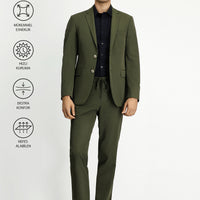 Orta Haki Techno-Line 7 Drop Super Slim Fit Eksra Dar Kesim Beli Lastikli İpli Çantalı Likralı Takım Elbise