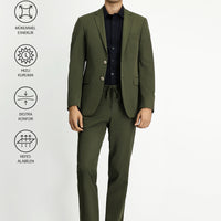 Orta Haki Techno-Line 7 Drop Super Slim Fit Eksra Dar Kesim Beli Lastikli İpli Çantalı Likralı Takım Elbise