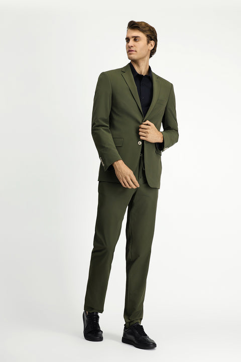 Orta Haki Techno-Line 7 Drop Super Slim Fit Eksra Dar Kesim Beli Lastikli İpli Çantalı Likralı Takım Elbise