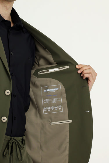 Orta Haki Techno-Line Super Slim Fit Ekstra Dar Kesim Beli Lastikli İpli Çantalı Likralı Takım Elbise