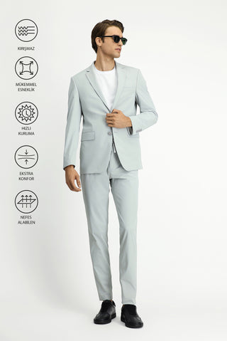  Taş Techno-Line Super Slim Fit Ekstra Dar Kesim Beli Lastikli İpli Çantalı Likralı Takım Elbise