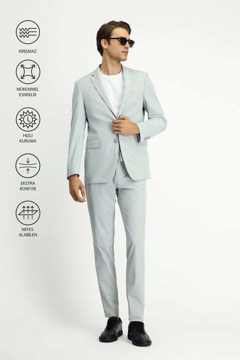 Taş Techno-Line 7 Drop Super Slim Fit Eksra Dar Kesim Beli Lastikli İpli Çantalı Likralı Takım Elbise