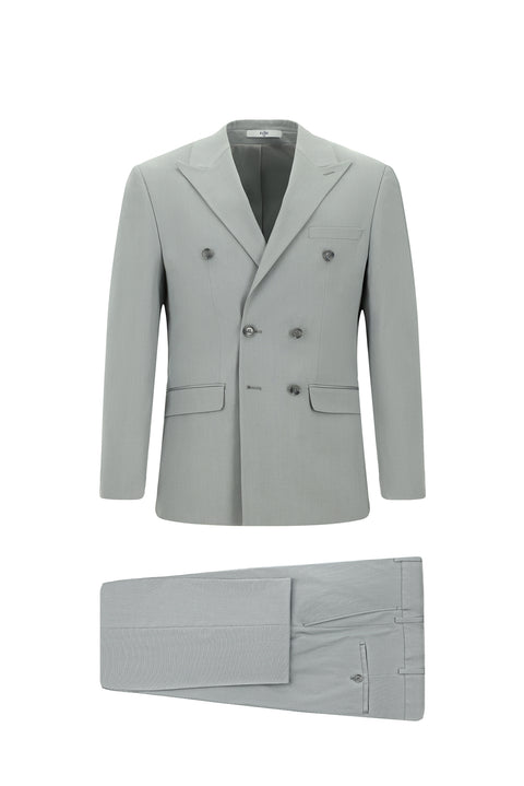 Açık Gri 7 Drop Super Slim Fit Eksra Dar Kesim Pamuklu Lyocell Kruvaze Takım Elbise