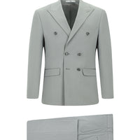 Açık Gri 6 Drop Regular Fit Standart Kesim Pamuklu Lyocell Kruvaze Takım Elbise