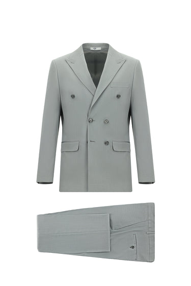 Açık Gri Super Slim Fit Ekstra Dar Kesim Pamuklu Lyocell Kruvaze Takım Elbise