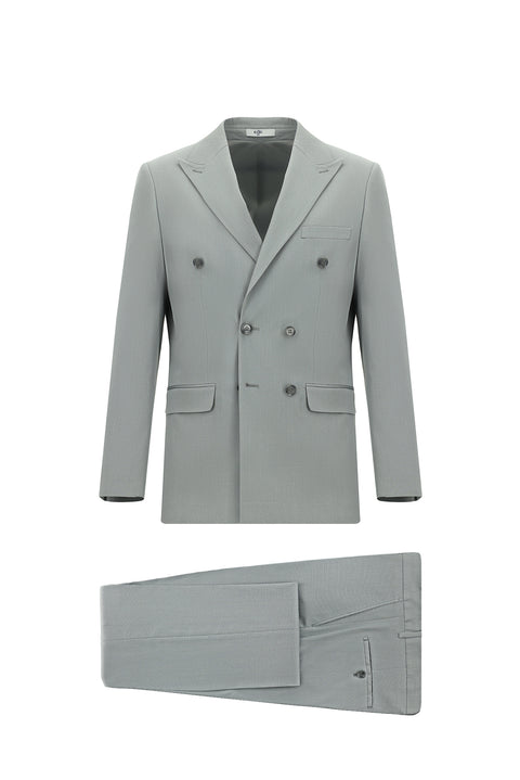 Açık Gri 7 Drop Slim Fit Dar Kesim Pamuklu Lyocell Kruvaze Takım Elbise