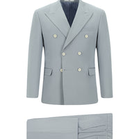 Bulut Gri 7 Drop Slim Fit Dar Kesim Pamuklu Lyocell Kruvaze Takım Elbise