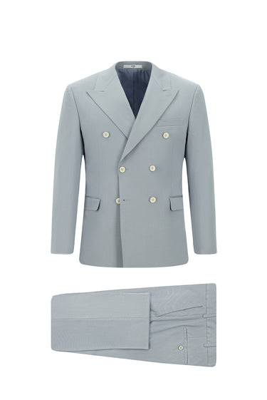 Bulut Gri Slim Fit Dar Kesim Pamuklu Lyocell Kruvaze Takım Elbise