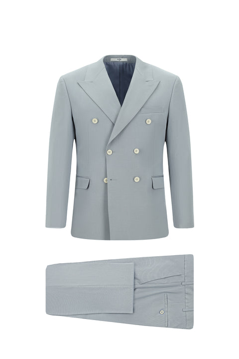 Bulut Gri 7 Drop Slim Fit Dar Kesim Pamuklu Lyocell Kruvaze Takım Elbise