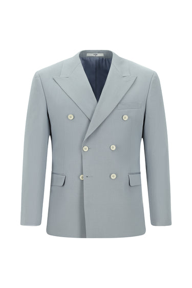 Bulut Gri Slim Fit Dar Kesim Pamuklu Lyocell Kruvaze Takım Elbise
