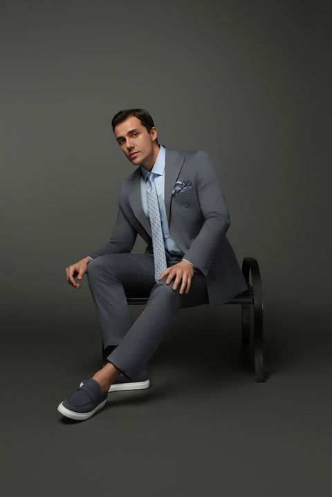 Orta Füme 6 Drop Regular Fit Standart Kesim Pamuklu Lyocell Kruvaze Takım Elbise