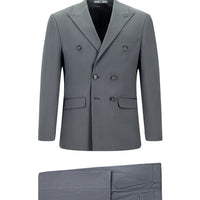 Orta Füme 7 Drop Slim Fit Dar Kesim Pamuklu Lyocell Kruvaze Takım Elbise