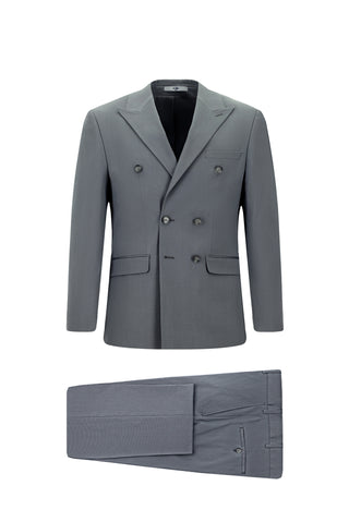  Orta Füme 7 Drop Slim Fit Dar Kesim Pamuklu Lyocell Kruvaze Takım Elbise