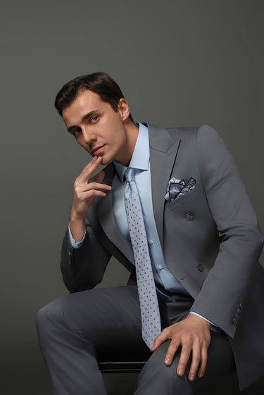  Orta Füme Slim Fit Dar Kesim Pamuklu Lyocell Kruvaze Takım Elbise