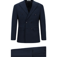 Koyu Lacivert Regular Fit Pamuklu Lyocell Kruvaze Takım Elbise