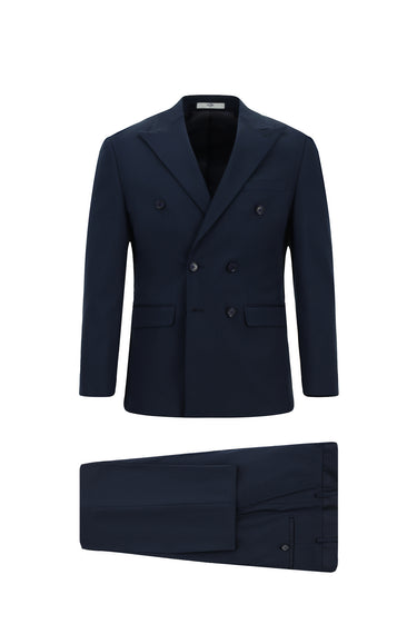 Koyu Lacivert Regular Fit Pamuklu Lyocell Kruvaze Takım Elbise