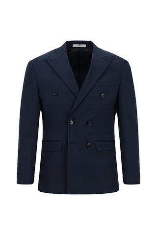  Koyu Lacivert Slim Fit Dar Kesim Pamuklu Lyocell Kruvaze Takım Elbise