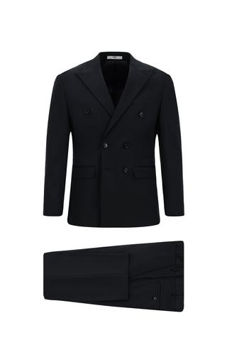  Siyah Lacivert 7 Drop Super Slim Fit Eksra Dar Kesim Pamuklu Lyocell Kruvaze Takım Elbise