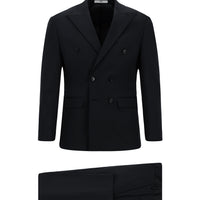 Black Navy 6 Drop Regular Fit Standard Cut Cotton Lyocell Double-Breasted Suit