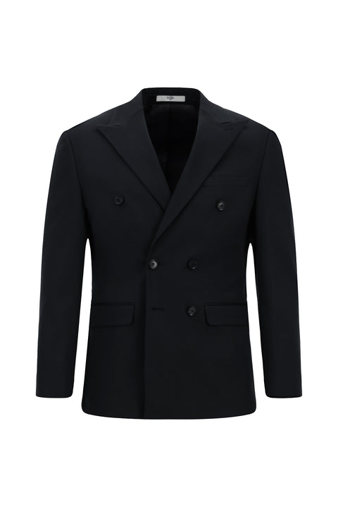 Siyah Lacivert 7 Drop Slim Fit Dar Kesim Pamuklu Lyocell Kruvaze Takım Elbise
