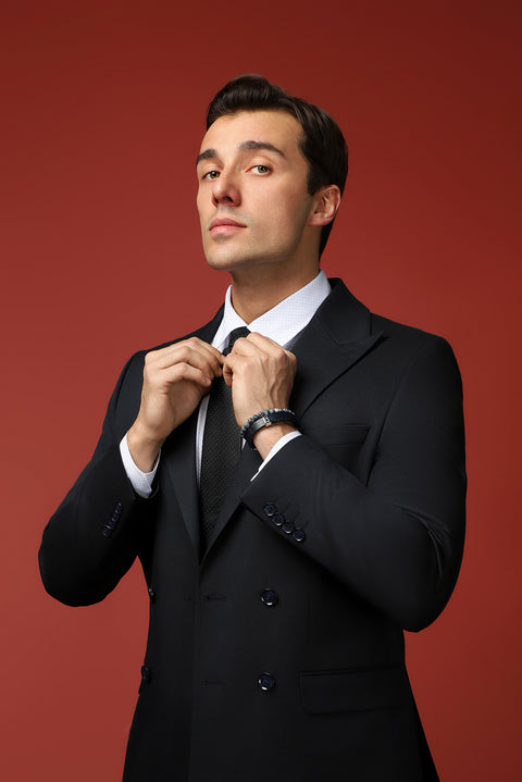 Siyah Lacivert 7 Drop Super Slim Fit Eksra Dar Kesim Pamuklu Lyocell Kruvaze Takım Elbise