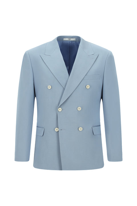 Açık Mavi 7 Drop Slim Fit Dar Kesim Pamuklu Lyocell Kruvaze Takım Elbise